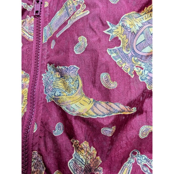 Slade Women's L Burgundy Thanksgiving Print Tracksuit Set Jacket Pants Vintage - Picture 3 of 8